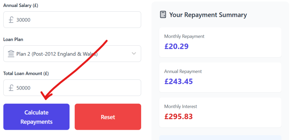 student loan repayment calculator click on calculate repayments button to check your repayment summary